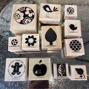 Stampin' Up! Wooden Stamp Set with Black Floral and Nature Designs set of 12